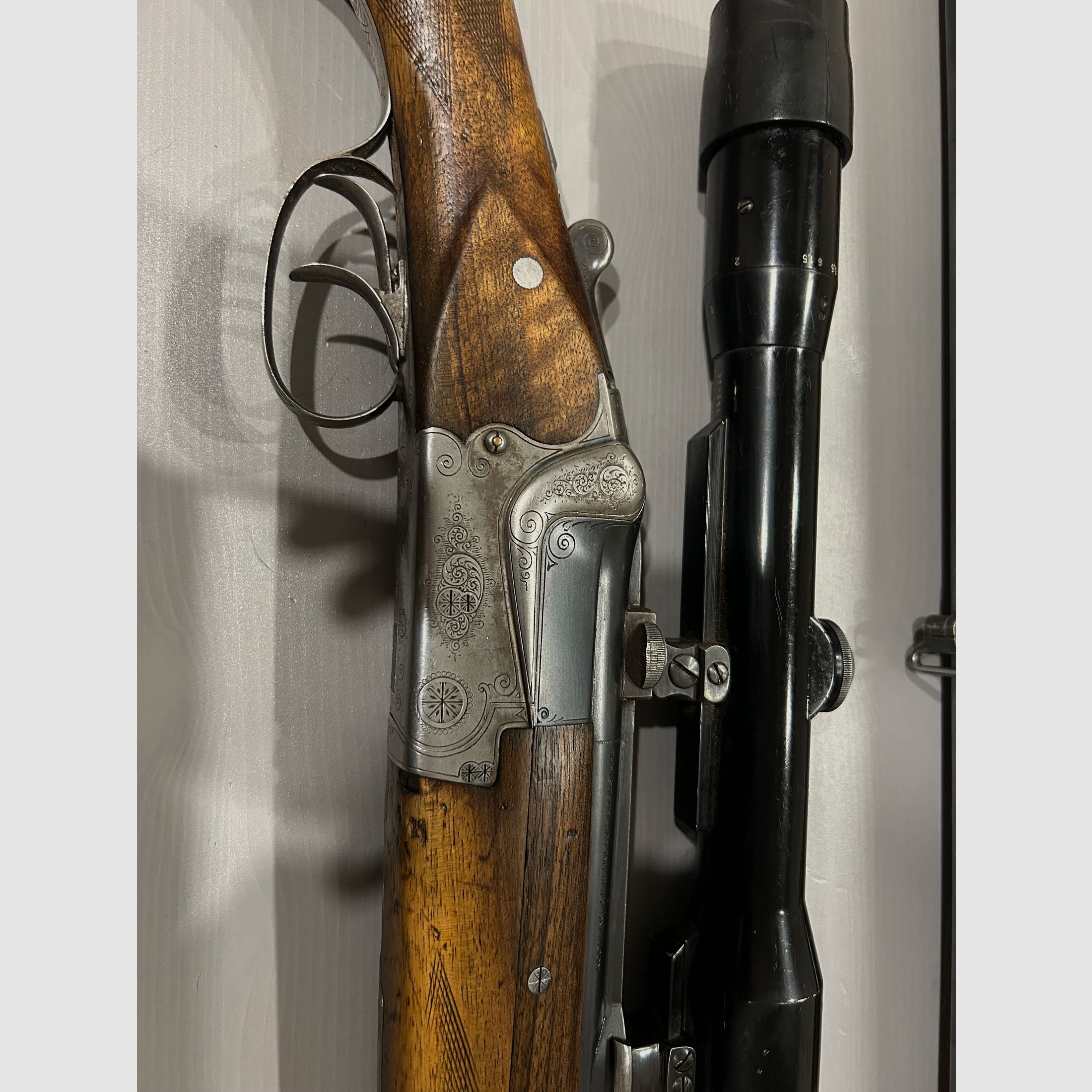 Bockdoppelflinte Merkel Suhl 16/70 avec Krieghoff Wechsellauf 7x57R et lunette Zeiss Diavari 1,5x6