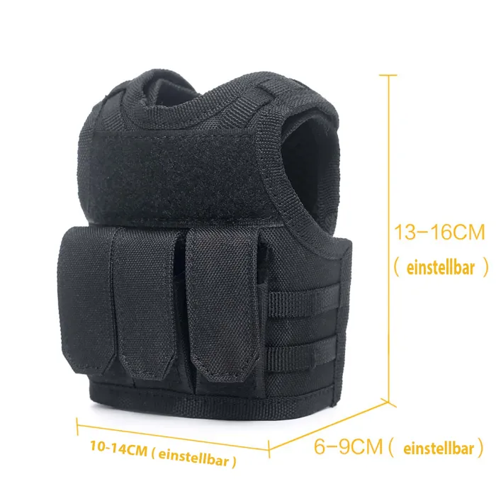Mini giubbotto tattico con tasche frontali per bottiglia di birra / bottiglia di vino / thermos - Nero, immagine 6 di 7