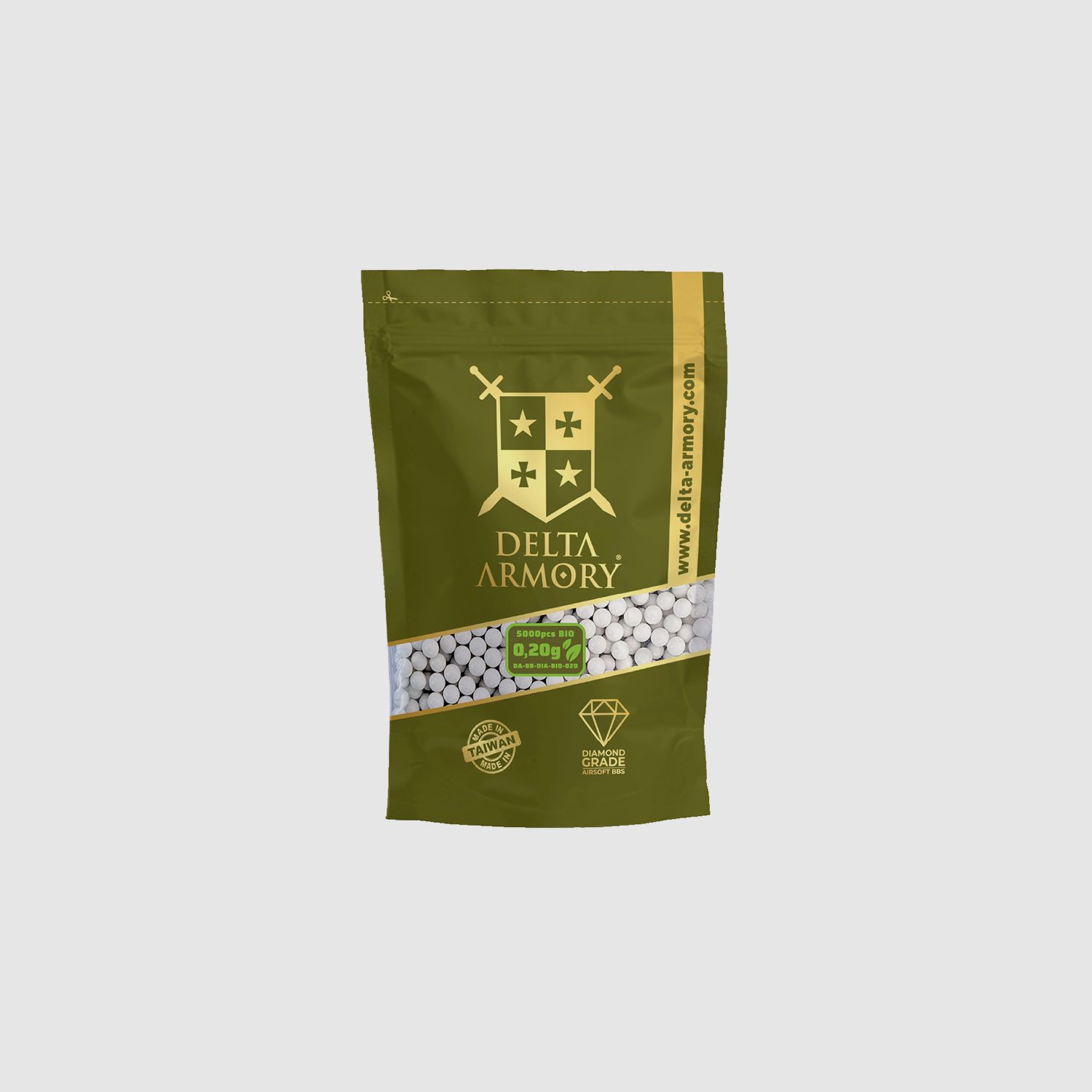 Airsoft Bio BB´s Kaliber 6mm - 0.20g Delta Armory Diamond Edition Weiss 5.000 Stück