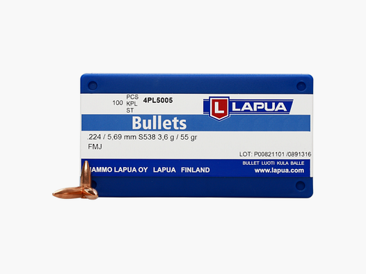 .224 Proiettili Lapua FMJ 55 gr VE100