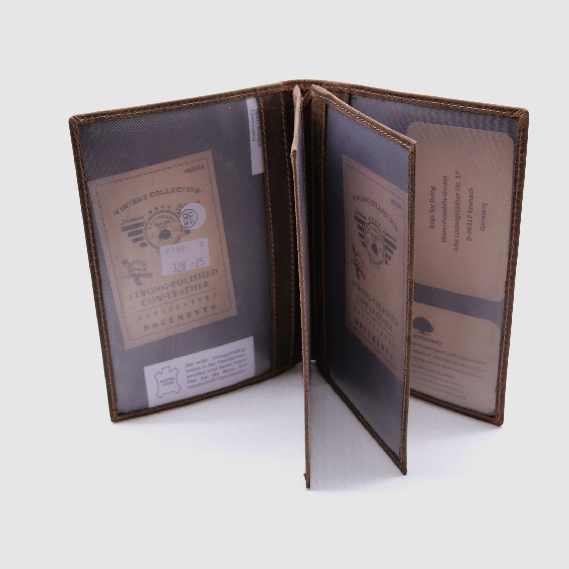 Greenburry Leder Angelscheinmappe Ausweismappe Etui Fisch braun 328B-fish-25