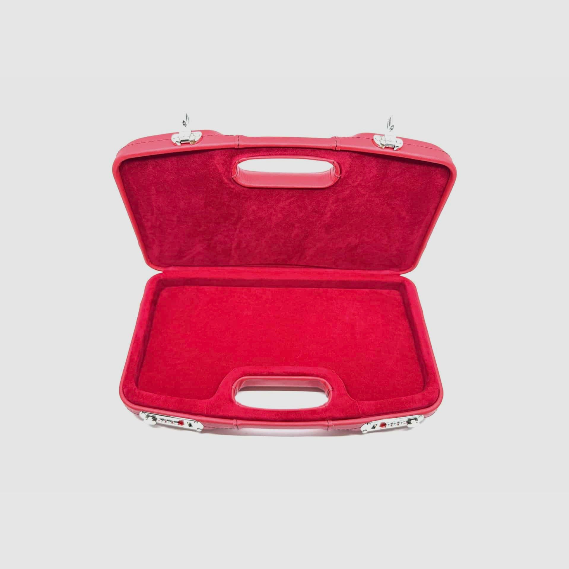 Negrini Lusso 2028TPL Pistolenkoffer Leder rot / schwarz mit Swarovsky-Stein 325x165x70mm, Bild 3 von 5