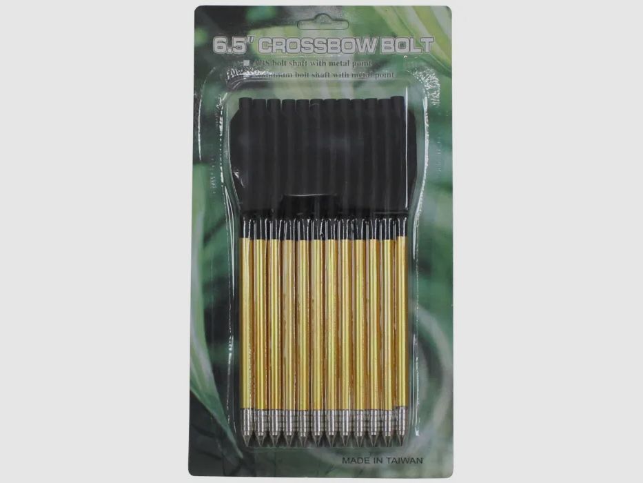 12 St.-Pack aluminium pijlen voor kruisboog 80lbs, 6,5 inch, kleur: goud/zilver/zwart