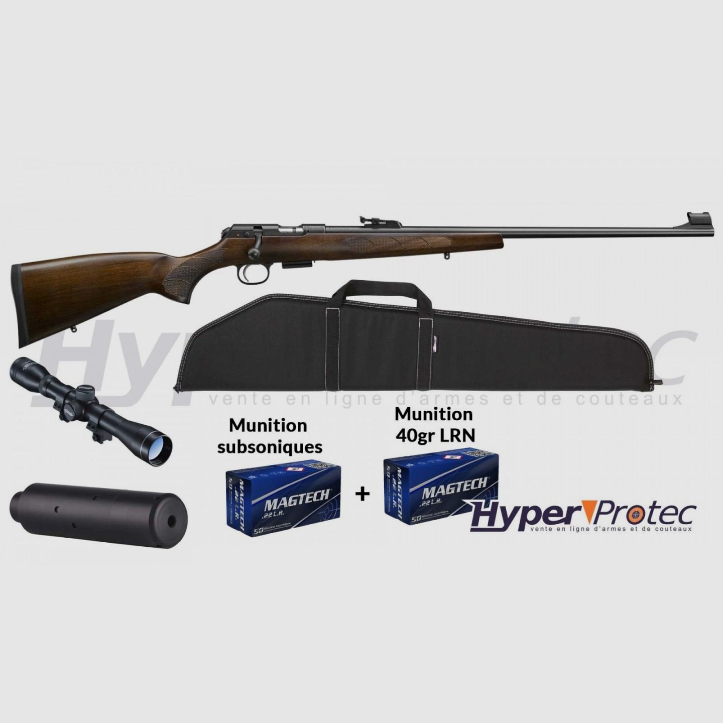 Pack Carabine 22lr CZ 457 Luxe + Lunette + Silencieux + Housse