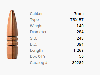 Balle Barnes 7mm/.284 140GR TSX BT 50 pièces