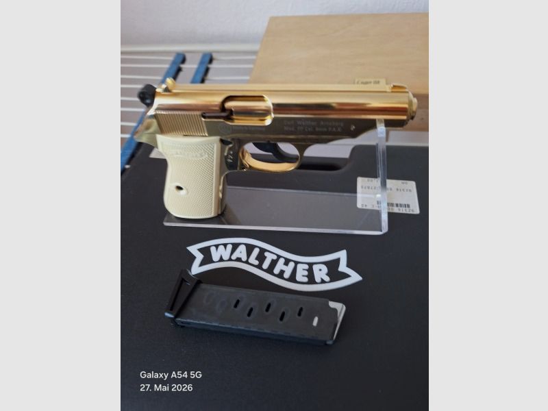 WALTHER PP cal 9mm PAK dorato, limitato con certificato