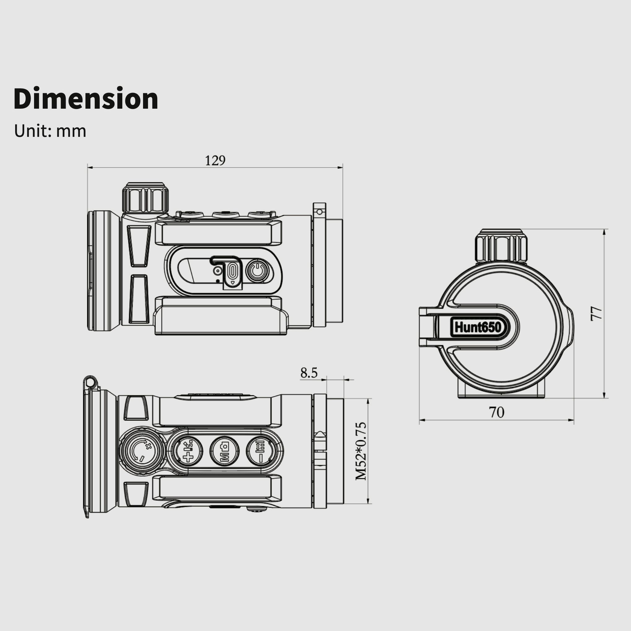 Thermtec Hunt650 warmtebeeldopzetapparaat 640 x 512 pixels 12 µm pixelafstand ≤ 20 mK NETD M52x0.75