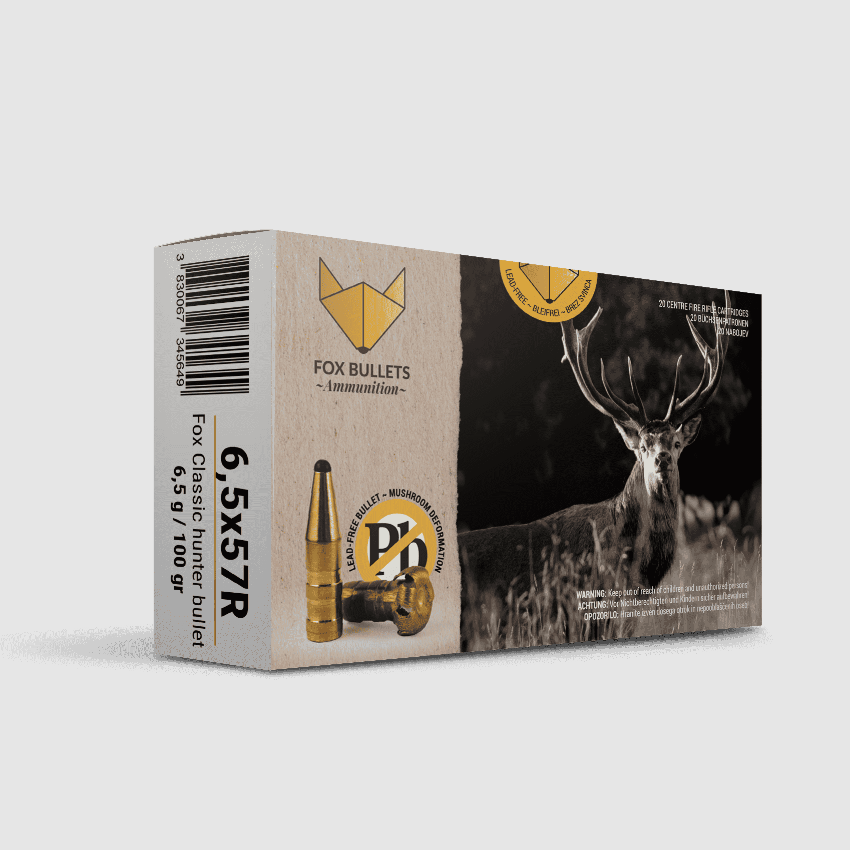 Fox Bullets Classic Hunter 6,5x57 R 6,5 g / 100 gr bleifreie Munition – 20 Patronen
