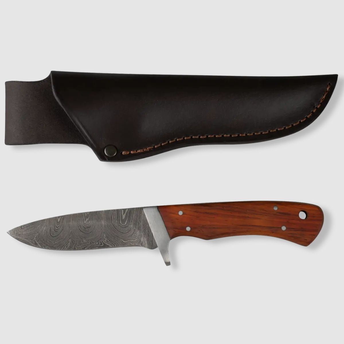 Alljagd Damast-Jagdmesser mit Eichenholzgriffschalen