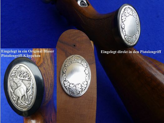 Pistolengriff-Abdeck-Käppchen aus feinem 935er Sterlingsilber "Monogramm", auch für BLASER