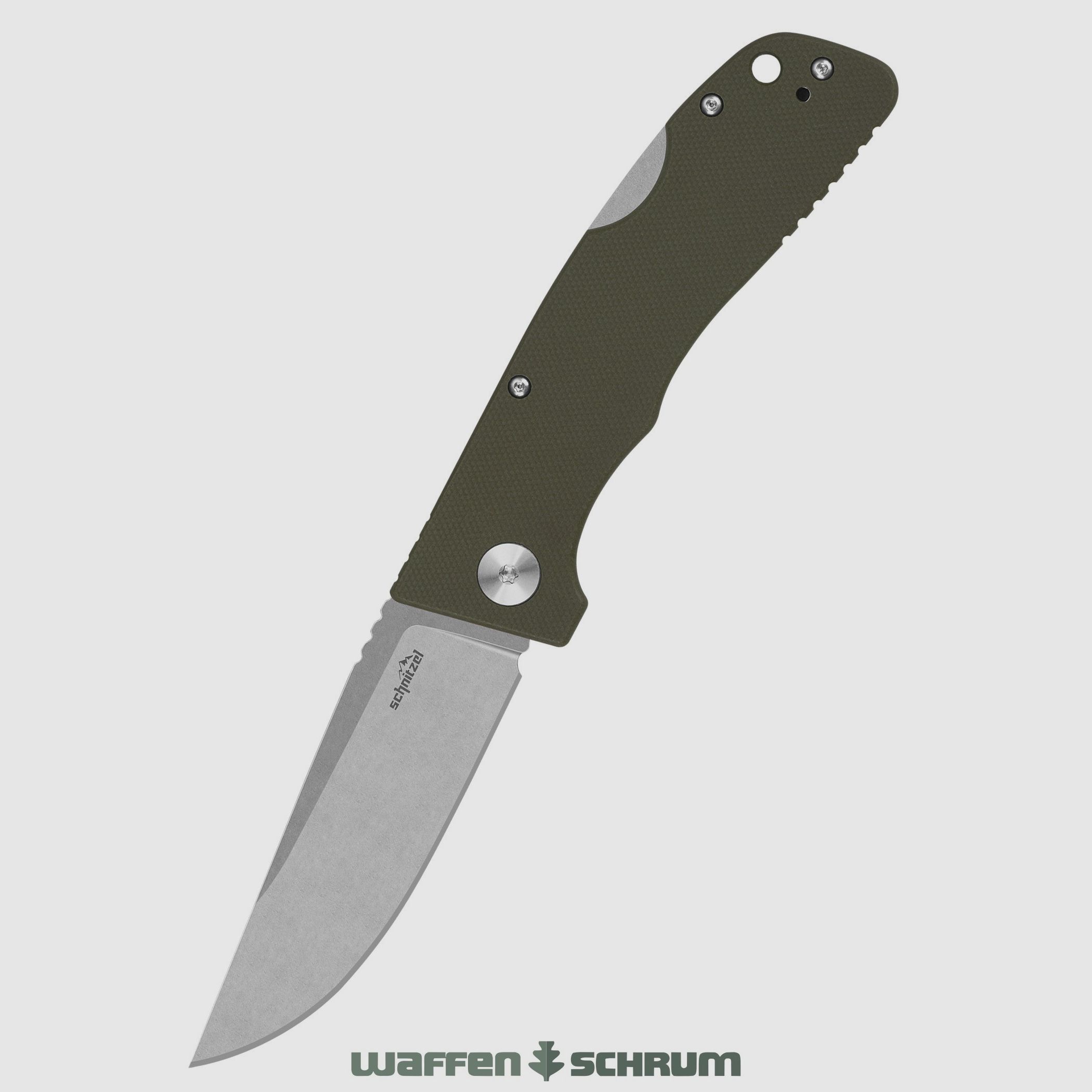 Schnitzel Outdoo Taschenmesser KVAR rostfreier 14C28N-Stahl mit Stonewash-Finish grün