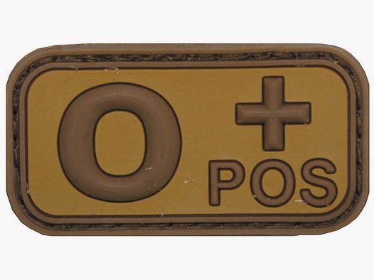 Klettabzeichen, braun/khaki, Blutgruppe "O POS", 3D