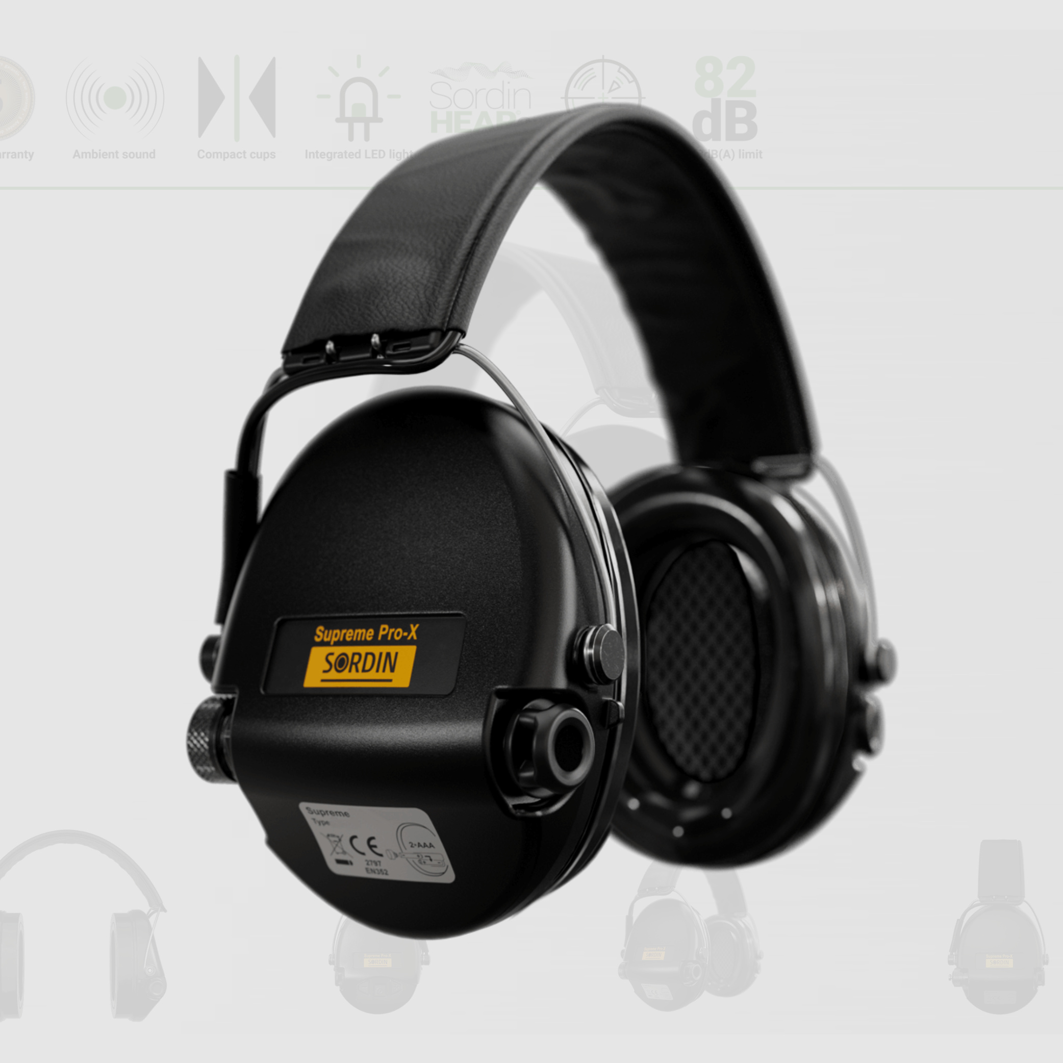 Sordin 75302-X-13-S Electronic Hearing Protection Supreme Black Pro X LED Headband