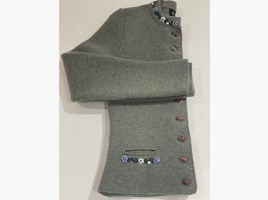 Damen Strickjacke aus Merinowolle in Salbeigrün mit Blumen