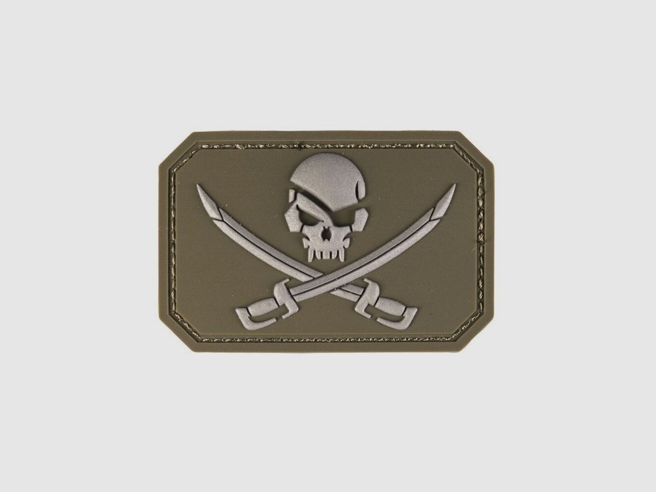 Patch in PVC di teschio 3D con spade olivastro