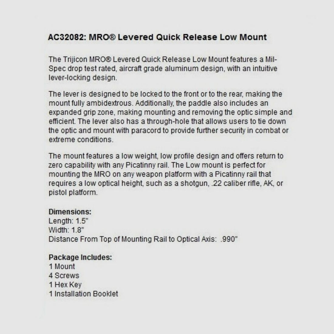 Trijicon MRO Quick Release Mount Low