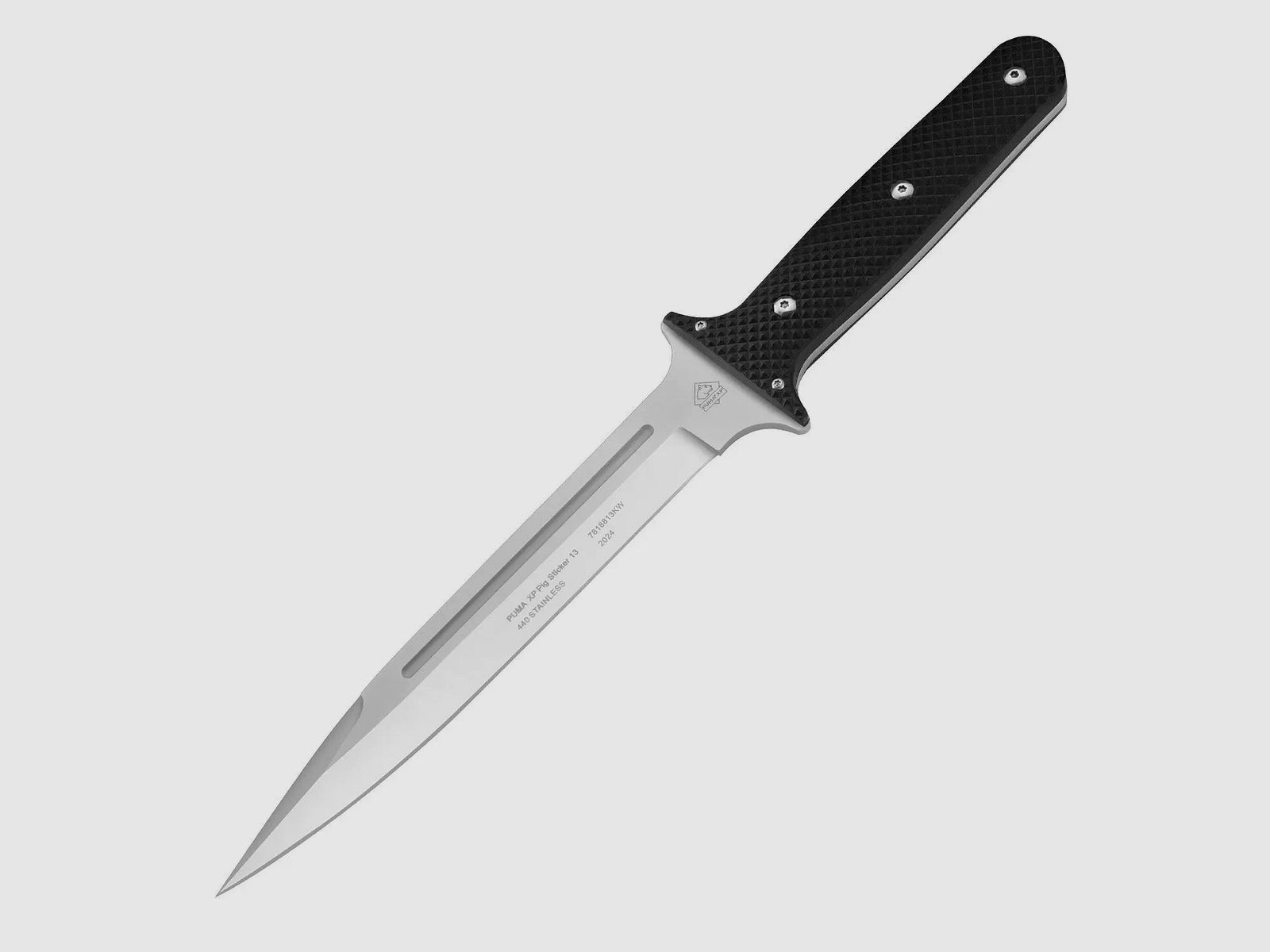 PUMA XP pig sticker 13, Abfangmesser, Pakkaholz schwarz mit Fischhaut, Kydex Scheide