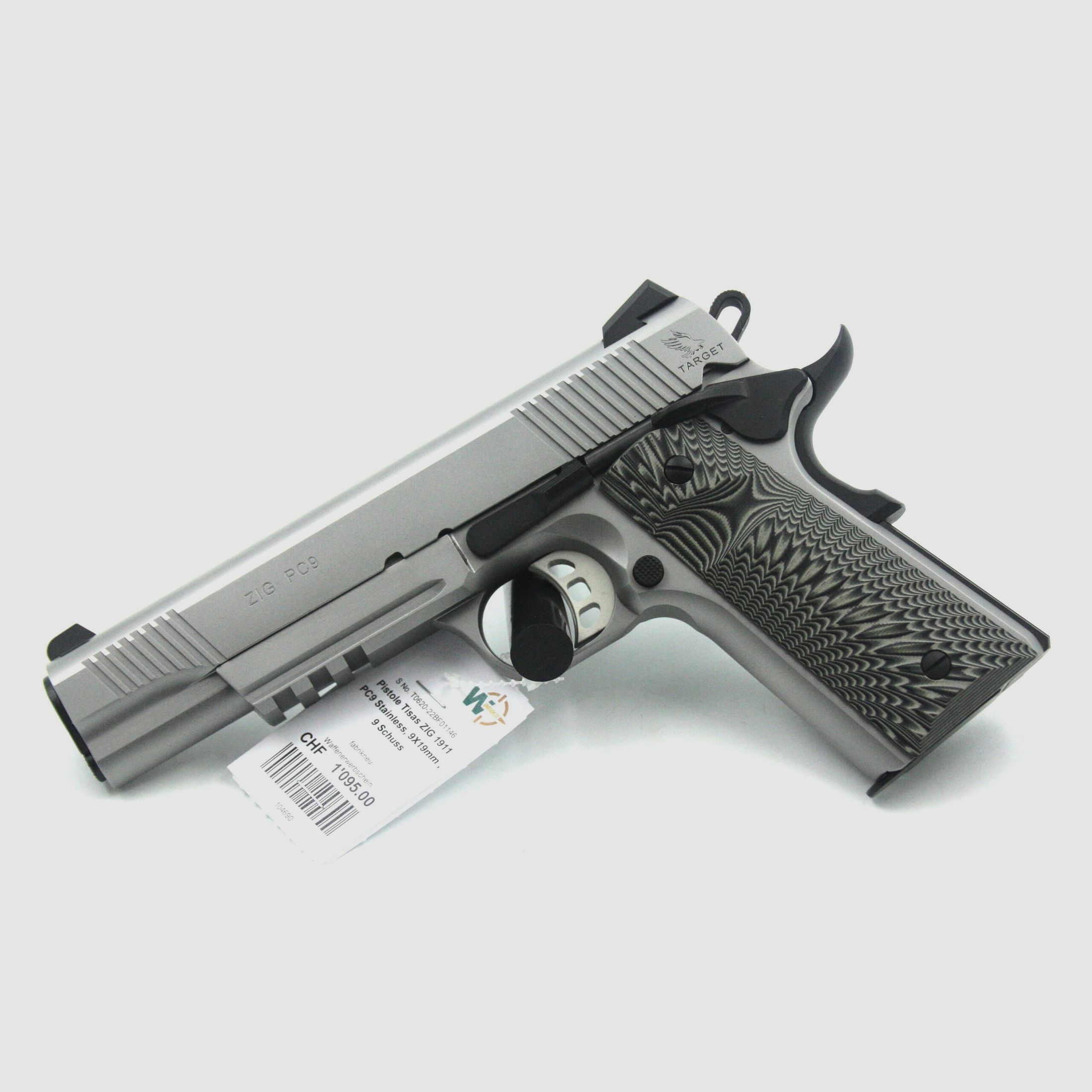 Pistole Tisas ZIG 1911 PC9 Target, Stainless, 9×19, 9 Schuss, mit Rail, Bild 1 von 2