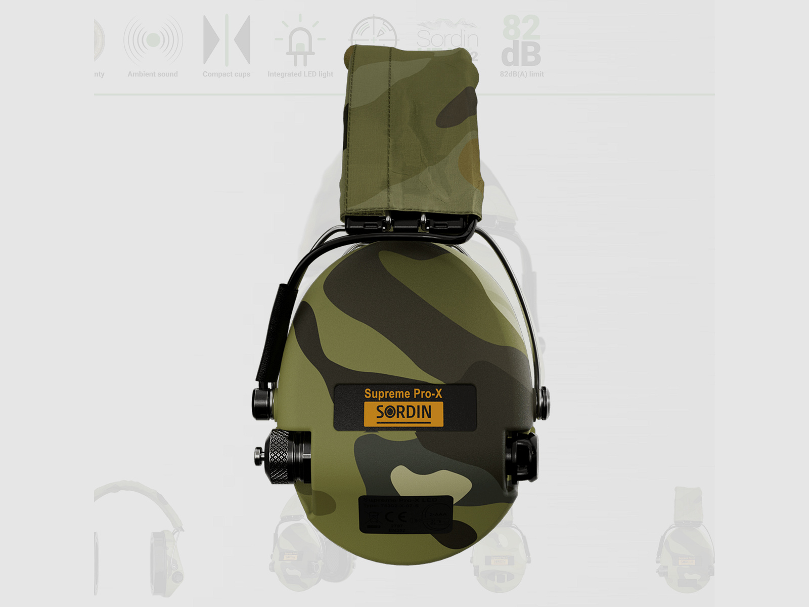 Sordin 75302-X-08-S Electronic Hearing Protection Supreme Camo Pro X LED Headband