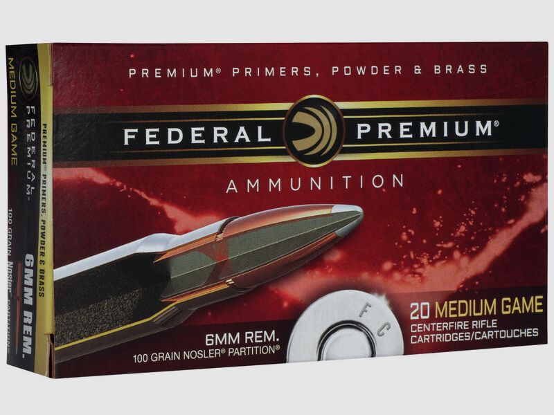 Federal Premium Nosler Partition 6mm Rem. 100GR 20 cartridges