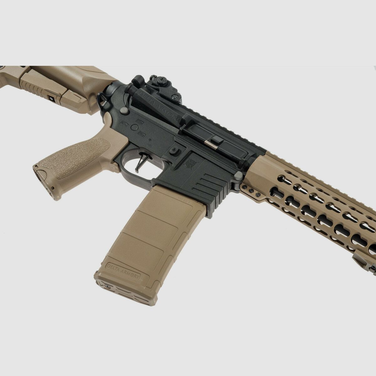 AR15 KeyMod 10 inch PREDATOR CHARLIE TAN/Black S-AEG Airsoft Rifle Free from 18 Years | Delta Armory, image 3 of 4