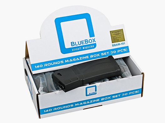 [10er Box] 140rds Guarder Bluebox Midcap-Magazine für 416/SCAR16/AR15, Schwarz