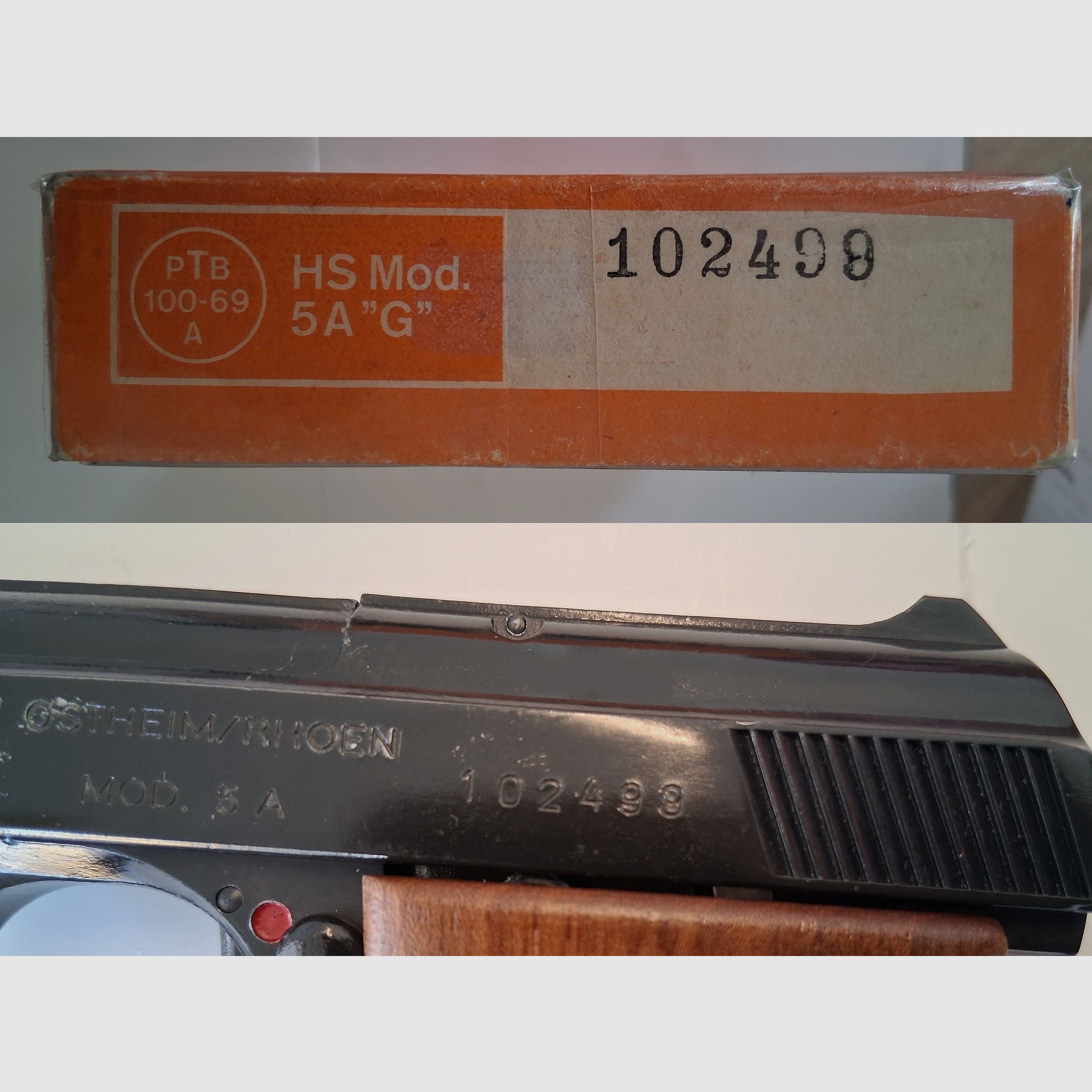 Sammler aufgepasst !!! HS Mod. 5A "G" Holzgriffschalen, Ersatzmagazin, TOP Zustand, ungeschossen
