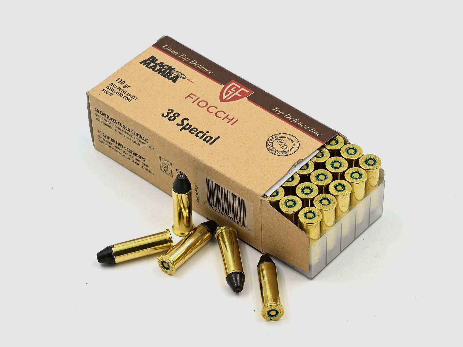 Fiocchi Black Mamba 38 Spec., FMJTC, 110 gr., 50 Stk., Frangible