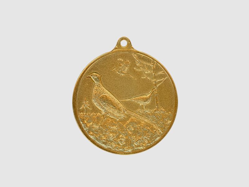 Jagdmedaille Fasan Gold - 40 mm mit Ring & Öse vergoldet