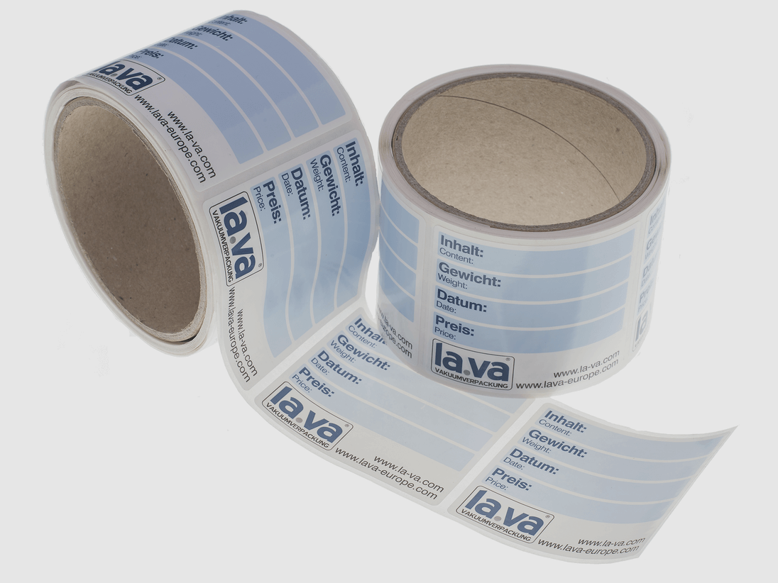 Lava labels for vacuum bags