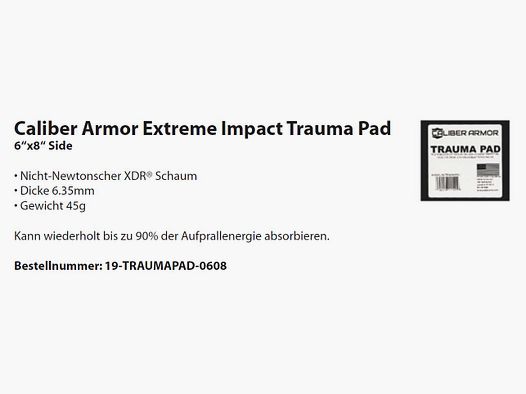 Extreme Impact Trauma Pad Caliber Armor, 6"x8"