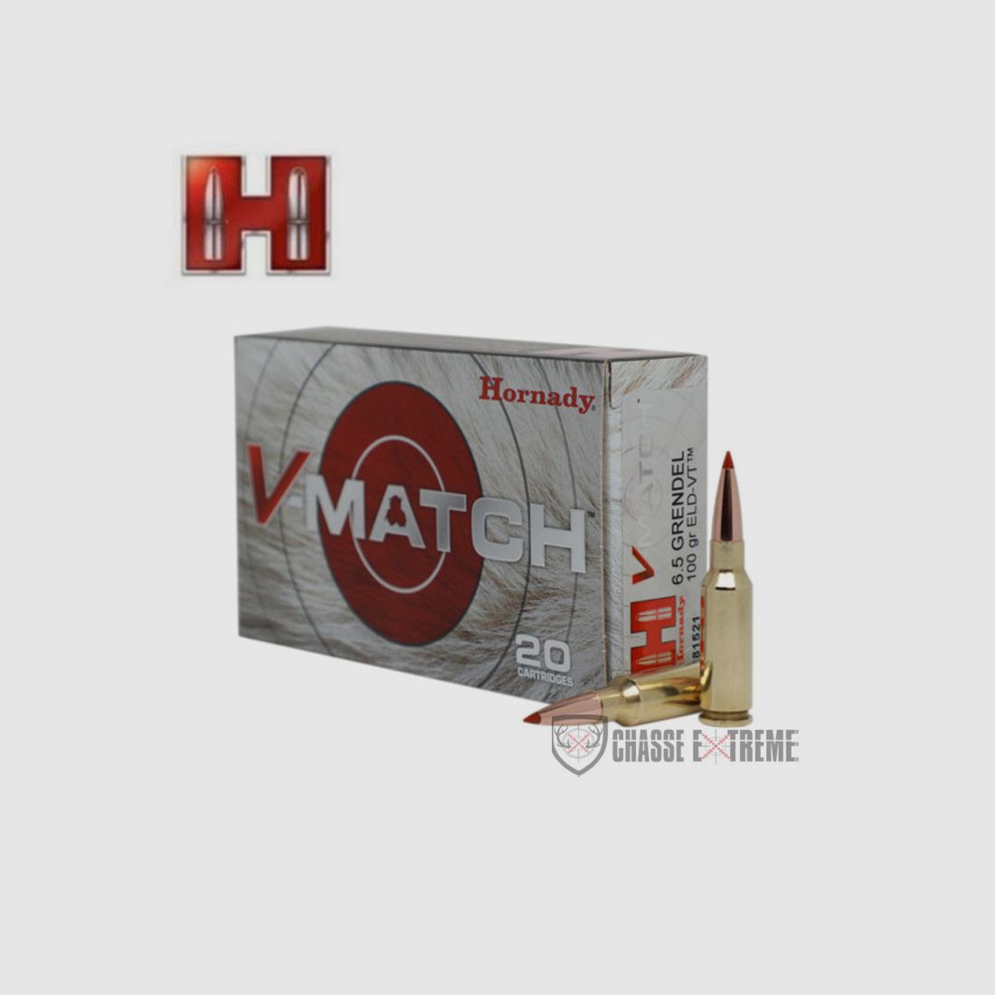 20 Patronen HORNADY V-Match Kal. 6.5 Grendel 100Gr Eld-Vt