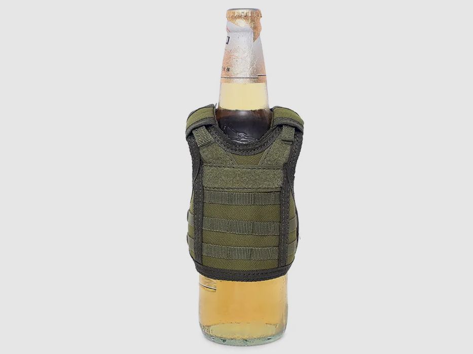 Mini beschermvest voor bierfles / wijnfles / thermosfles - Olijf