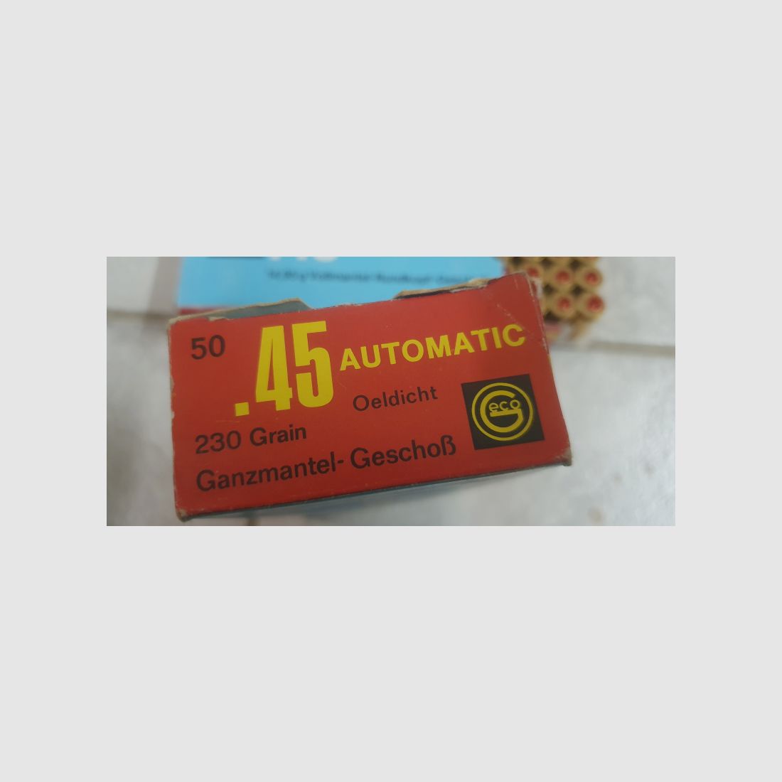 80er Jahre Rarität (Oeldicht versiegelt) 150 Schuss GECO .45 AUTO ACP 230gr/14,95g