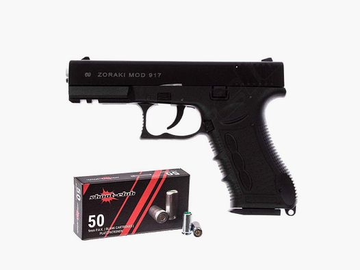 Divers Zoraki 917 noir/chrome 9 mm P.A.K. + 50 cartouches à blanc