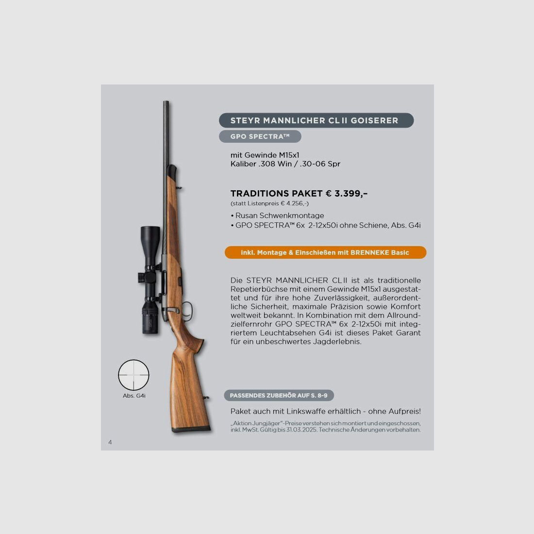 Steyer Jungjäger Paket Repetierer mit Zielfernrohr STEYR MANNLICHER CL II GOISERER + GPO Spectra