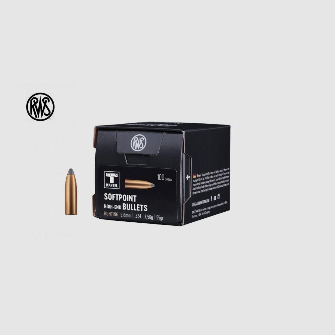 RWS Geschosse Teimantel Kal.5,6mm / 224 55gr - 2145960 Packung 100