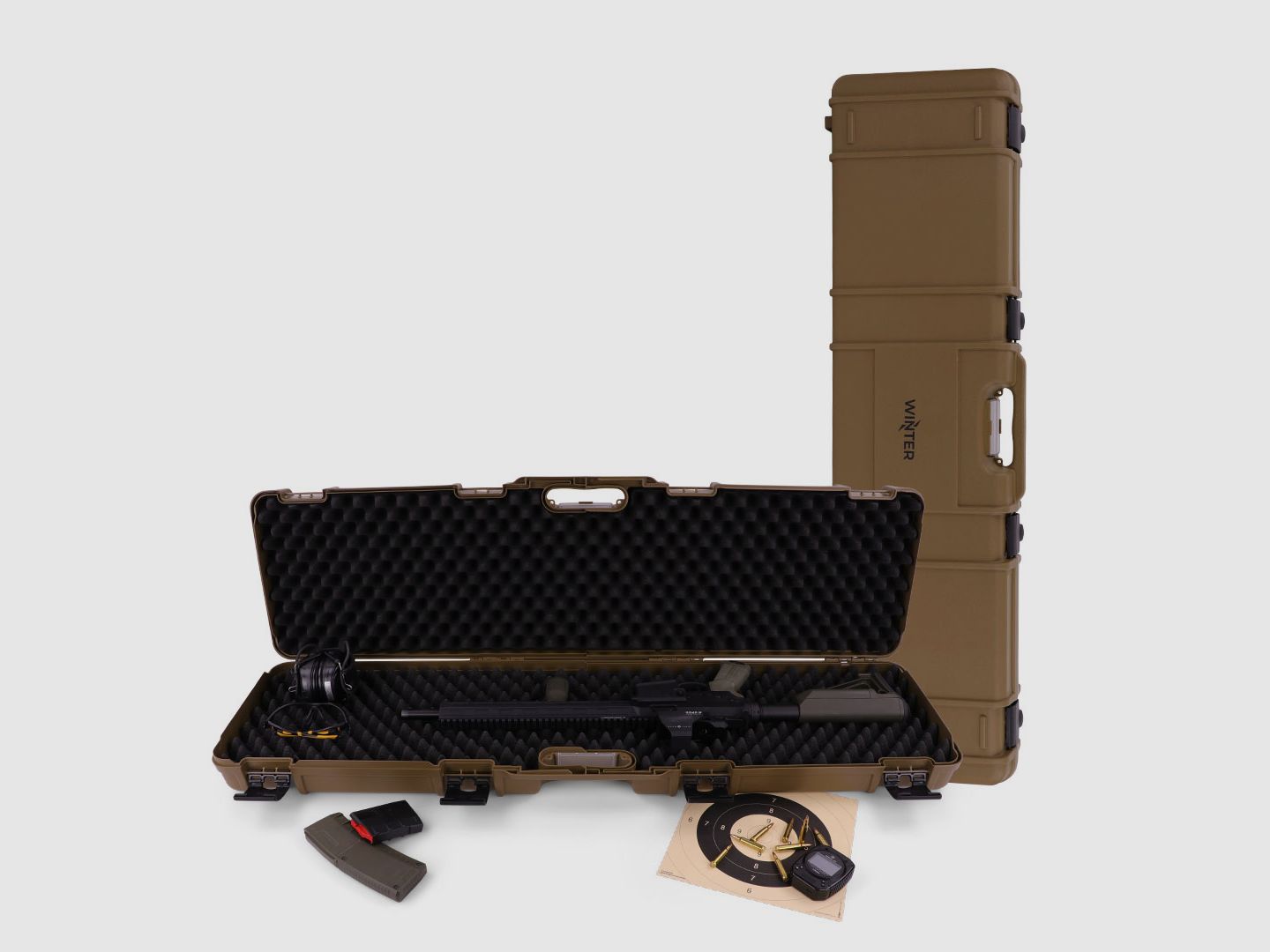 Winter Gewehrkoffer W11 117 cm für 1 Langwaffe – PP Kunststoff, 4 Push-Pull Verschlüsse, Noppen (Coyote)