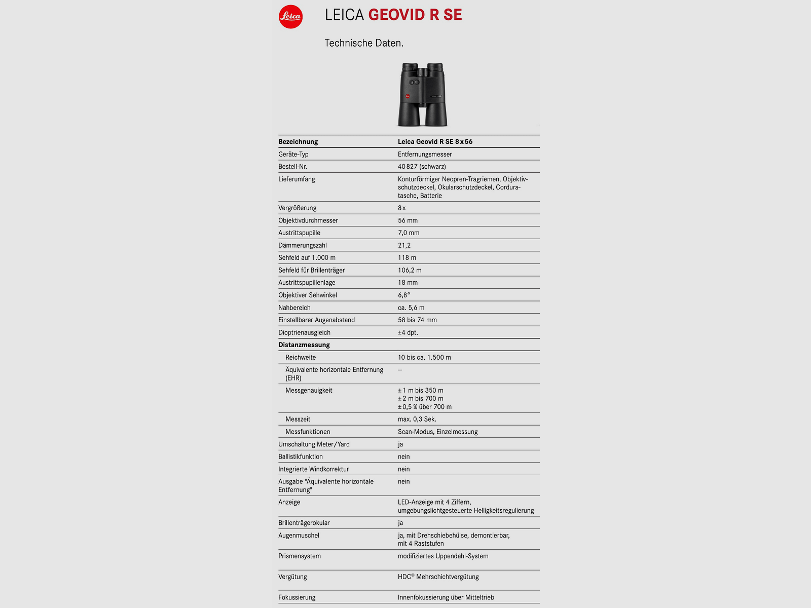 LEICA 408-27 Geovid R SE 8x56 binoculars with rangefinder