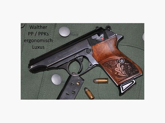 ergonomisch geformte Luxus-Griffschalen für Walther PP (nicht PPK) aus Nussbaum