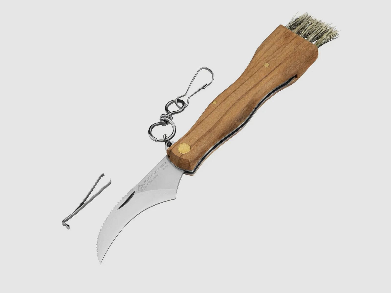 PUMA IP mushroom knife with brush, tweezers and carabiner, olive wood