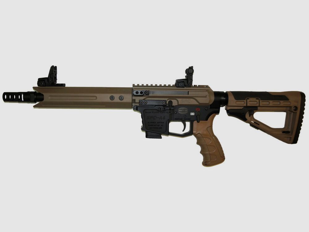 GWMH Selbstladebüchse GWMH SPC-SPORTER A4 10" (SWISS PISTOL CARBINE) FDE Kal.9x19 AR15 Glock Magazin