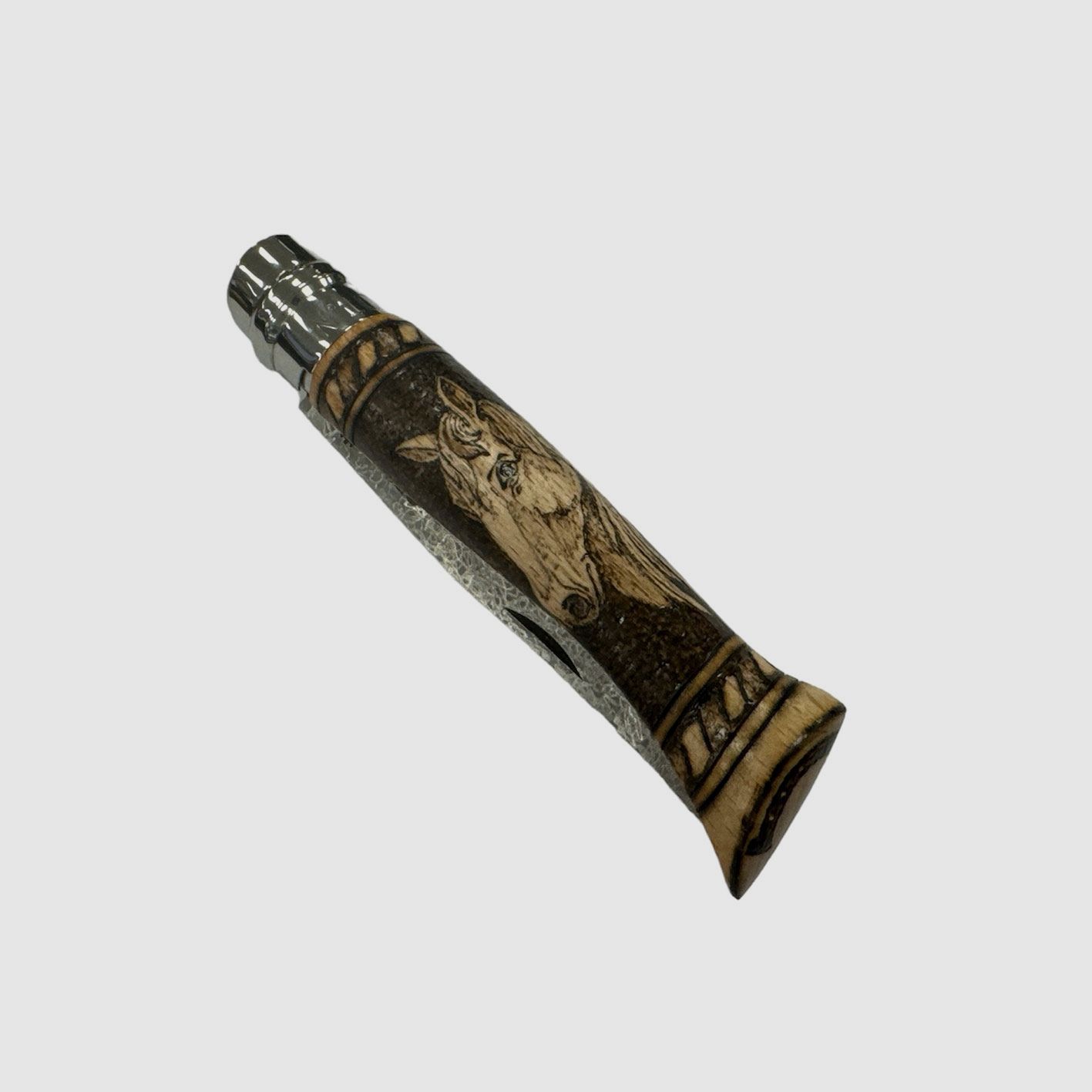 COLTELLO – OPINEL – N.10 INOX CAVALLO PIROGRAFATO REALIZZATO A MANO, immagine 3 di 4
