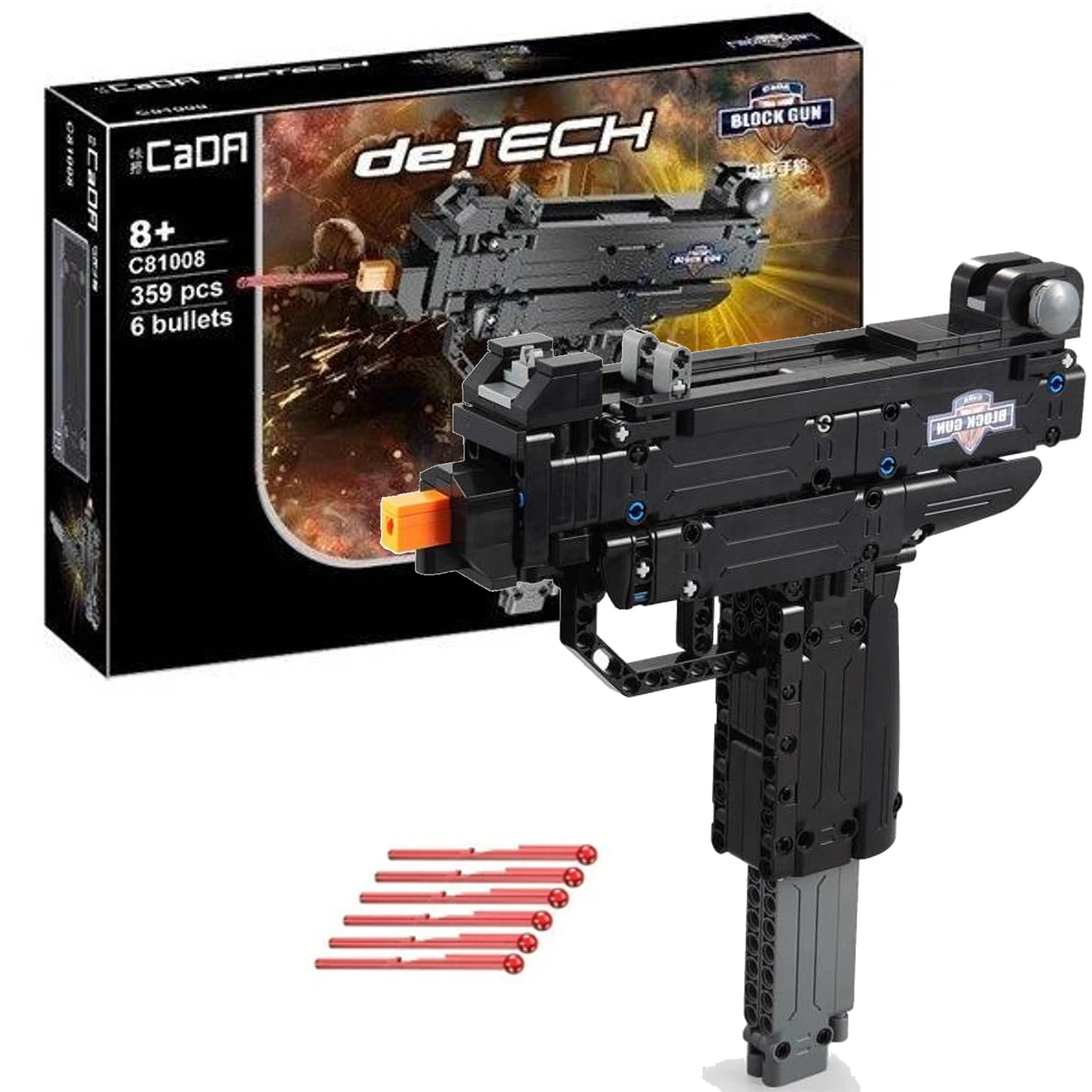 CaDA Konstruktionsbausteine Micro-UZI-Maschinenpistole, schießend + Munition C81008W