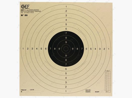 Pack of 200 shooting targets GEF C50 black center 50 x 50 cm