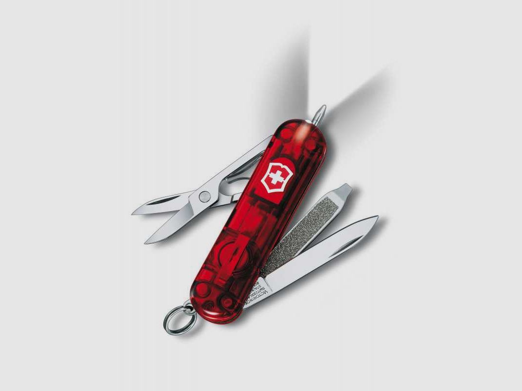 Victorinox mały nóż kieszonkowy Signature Lite czerwony przezroczysty LED