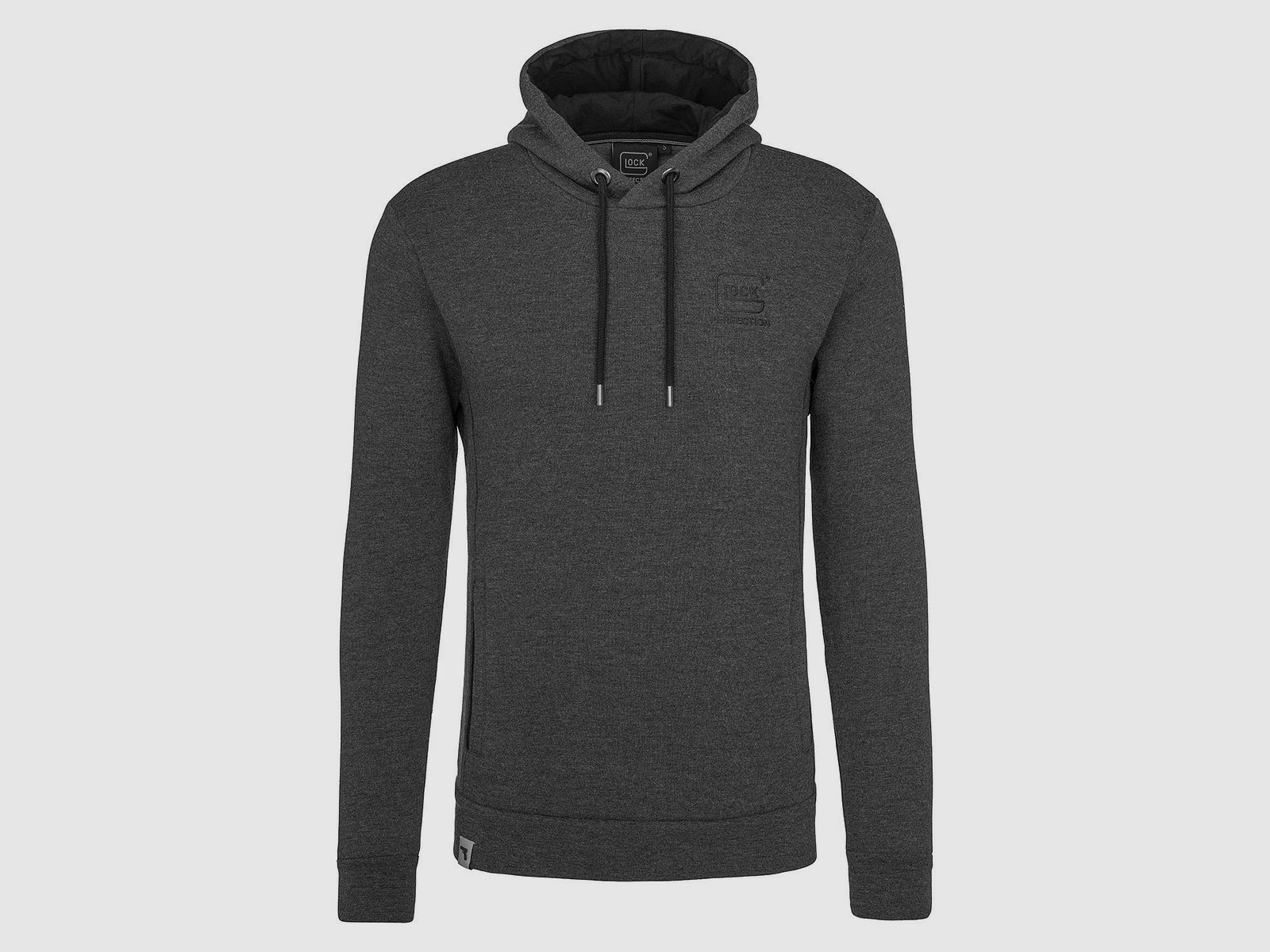 GLOCK Sweat Hoodie „Perfection“ – Grau Melange – hoher Kragen, Kapuze, Fleece innen, Größe M