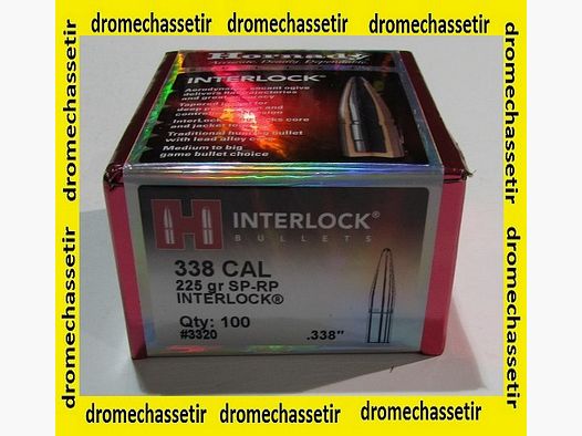 boite de 100 ogives Hornady Interlock SP RP , cal 338, poids 225grs, ref 3320