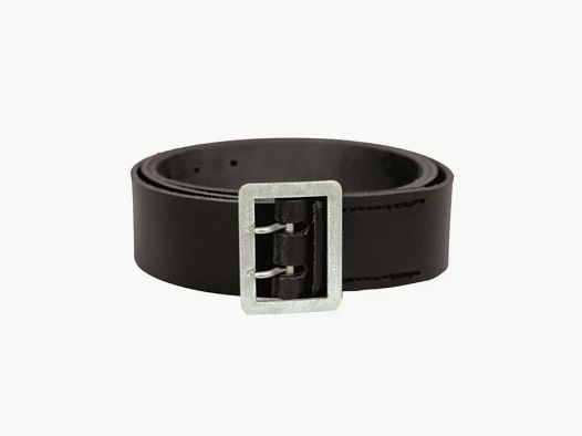 Police leather belt, 110cm, black, metal double prong buckle