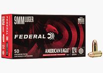 Federal American Eagle Indoor Range Training 9mm Luger 124GR TMJ 50 cartridges